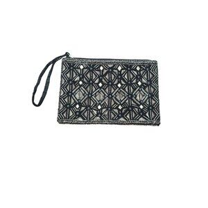 Black Beaded Sequin Clutch Purse Art Deco Charming Charlie